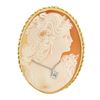 Image 1 : Large Vintage 14k TT Gold Carved Shell Cameo & Diamond Detailed Brooch Pendant