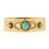 Image 7 : Antique Etruscan Revival 14K Gold Turquoise & Rose Cut Diamond Bangle Bracelet