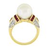 Image 8 : Fancy 18K Yellow Gold 11mm White Pearl Solitaire w/ Ruby & Diamond Accents Ring