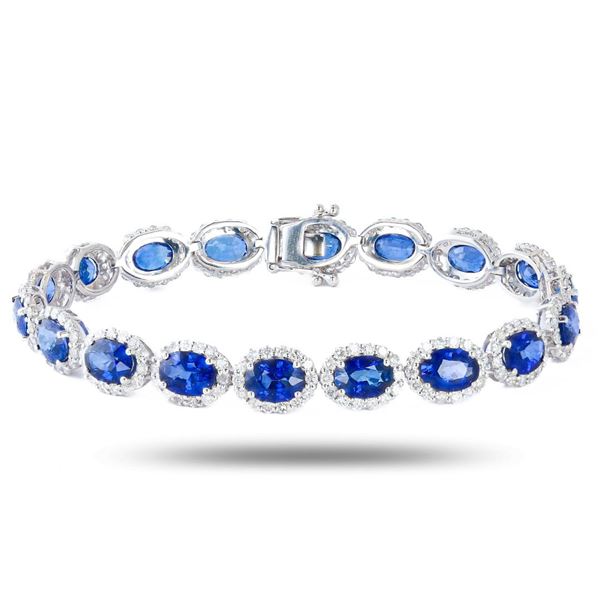 14.84 ctw Blue Sapphire and 3.25 ctw Diamond 14K White Gold Bracelet