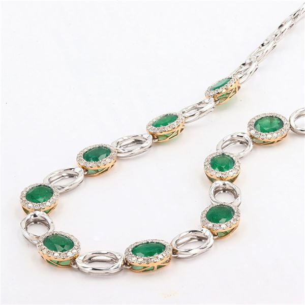 15.29 ctw Emerald and 2.68 ctw Diamond 14K White and Yellow Gold Necklace