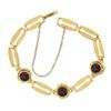 Image 7 : Vintage Retro 14K Yellow Gold 6.75" Bezel Garnet Grooved Bullet Link Bracelet