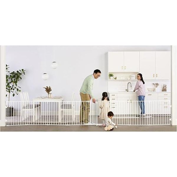 Regalo 4 in 1 Play Yard Safety Gate-White (51.5in-194in)