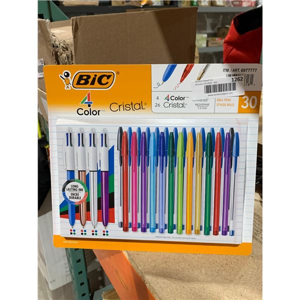 Bic 24 Crystal Ball Point Pens & 4 4 Color Pens