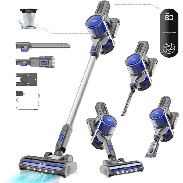 GeviCleaner Cordless Vacuum Cleaner | 400W Powerful Stick Vacuum Cleaners | Long Runtime Detachable 