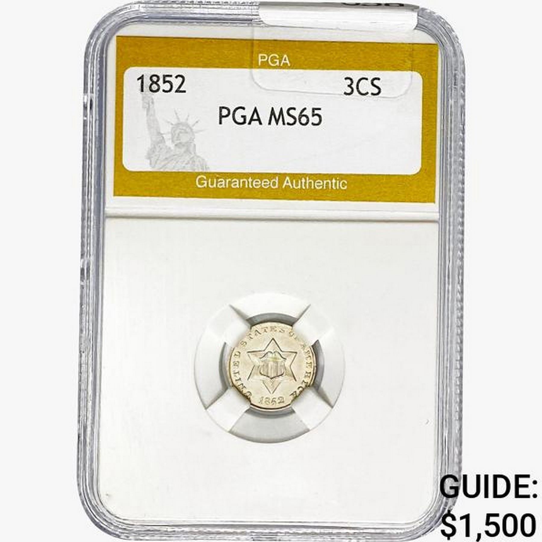 1852 Silver Three Cent PGA MS65