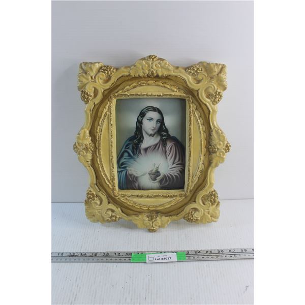 Convex Glass Religious Print in Plaster Frame 16'' x 14''