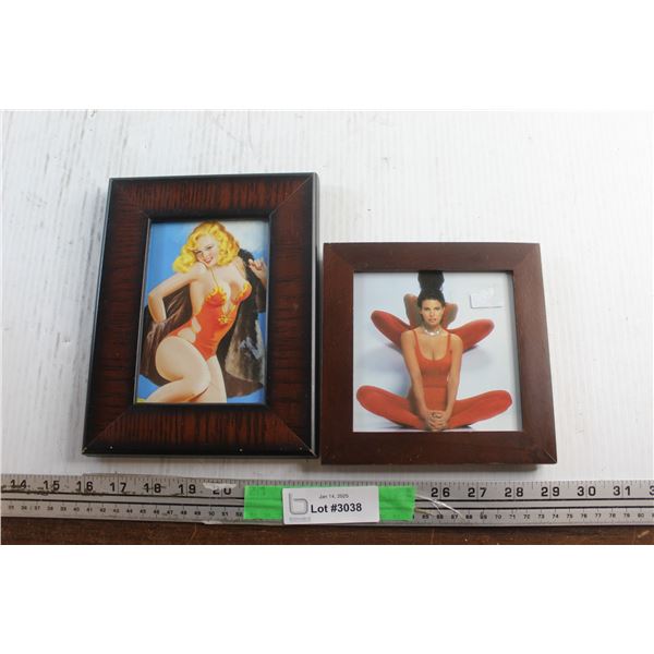 (2) Framed Pin Up Girl Prints 8 1/2'' x 6 1/2'' and 6 1/2'' x 6 1/2''