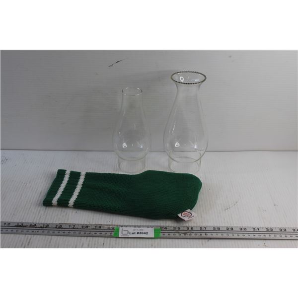 (2) Kerosene Lamp Chimneys and Golf Club Sock