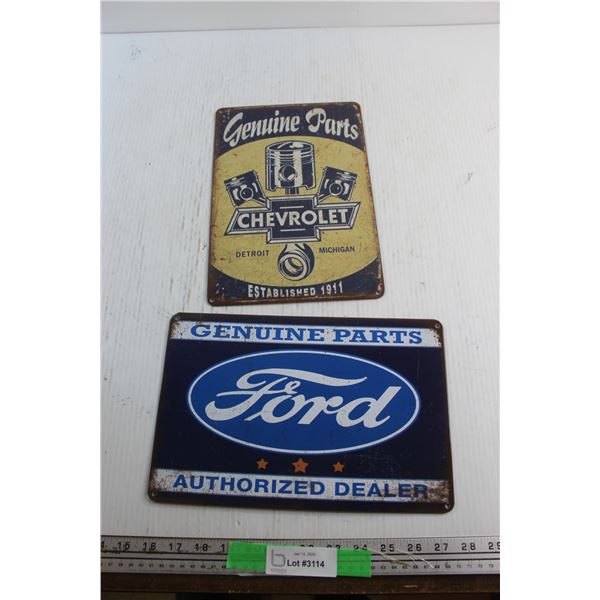Chevrolet and Ford Signs 12'' x 8''