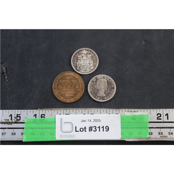 1964 & 1966 Canadian 50 Cents and Saskatchewan 1867 - 1967 Anniversary Coins