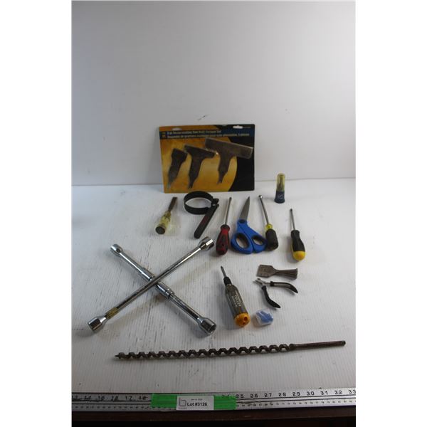 3 pc Reciprocating Saw Multi Scraper Set, Tire Wrench, Screwdrivers, Chisel and Wire Cutters