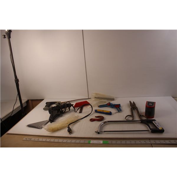 10" Vibra Hacksaw, Panasonic Battery Pencil Sharpener, Bostik Electric Glue Gun- As Is, Misc.