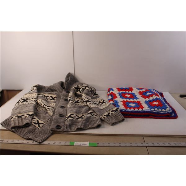 Sansara Wool Sweater-L & Afghan Throw Blanket