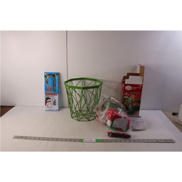 Garbage Bin 10.5" Tall, Large Candy Cane, Inflatable Christmas Dino 4 ft Tall- As Is
