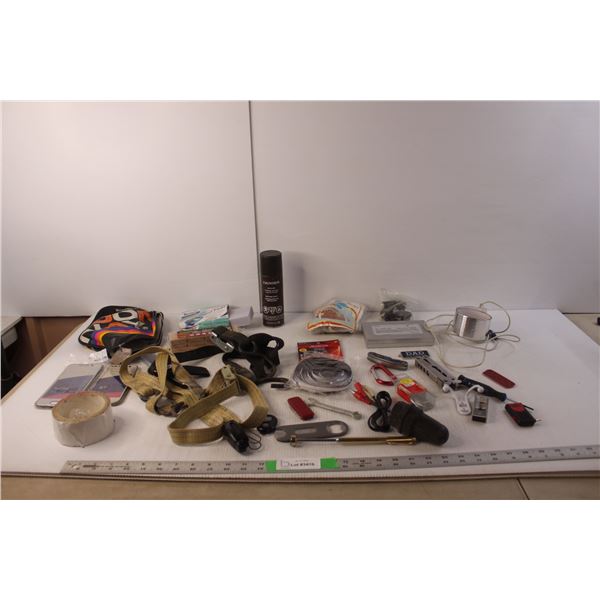 Ratchet Straps, Badminton Racquet Cover, 9V Battery, Firestarters, Misc.