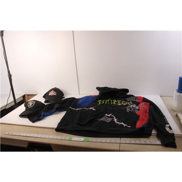 (2) Hats- Raiders & All-Canadians & Urban Black Sweater-L