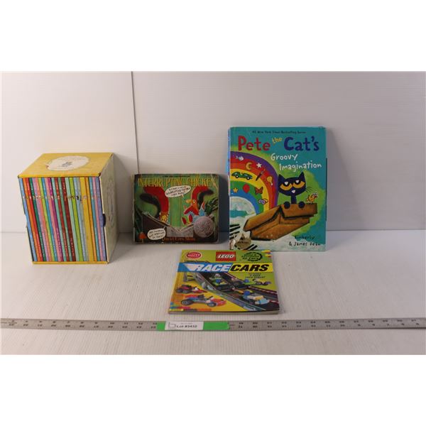 Book Lot- Peter Rabbit Library Collection, Pete the Cat, Interrupting Chicken, Lego Race Cars