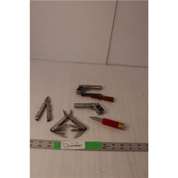 (3) Gun Lighters, (2) Mini Multitools & Knife