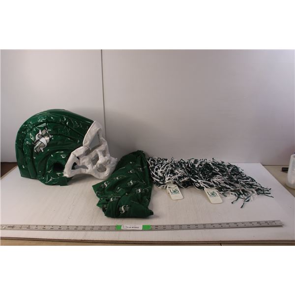 Saskatchewan Roughriders Memorabilia- Inflatable Helmet, Pyjama Pants- L (14/16), Pom Poms