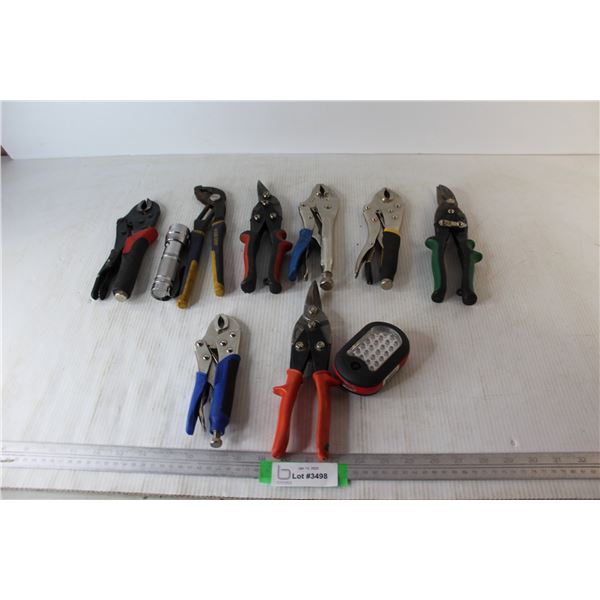 Tin Snips, Channel Locks, (2) Flash Lights- All As is