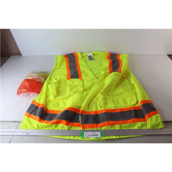 Glo Wear Reflective Vest- Size XXL, Long Cuff Latex Gloves- Size Large, NIB