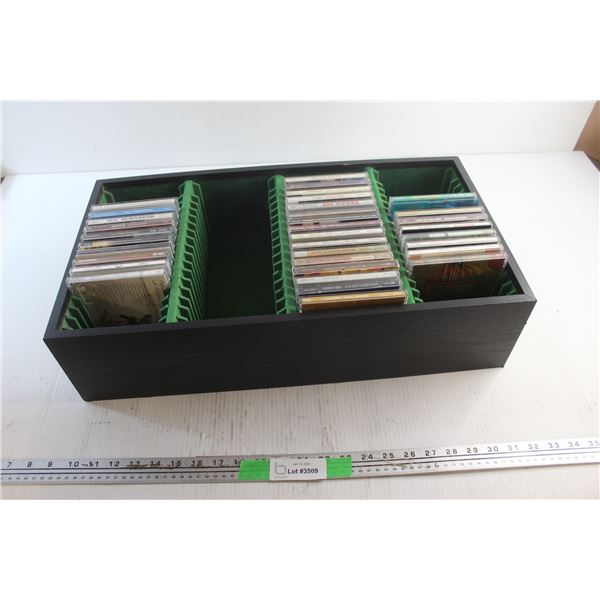 Wooden Disc Tray and Assorted Audio CDs