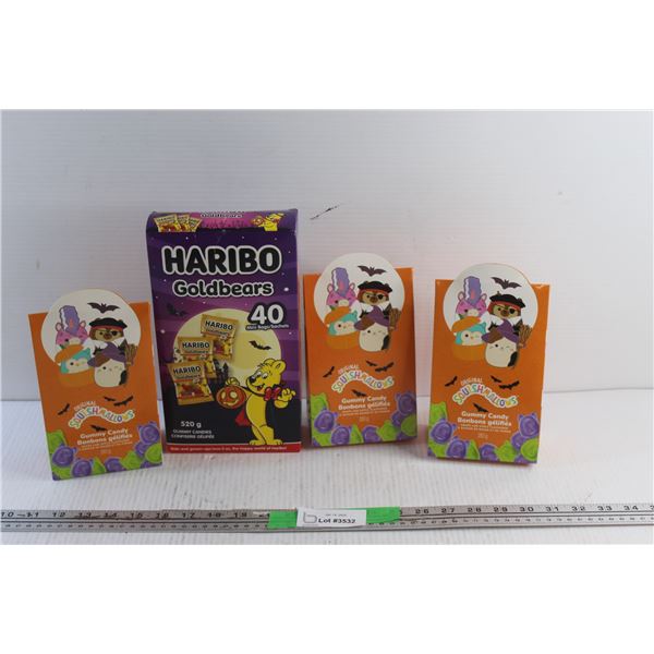 (3) Squishmallow Gummy Candies - Expire 24/04/2026 and Haribo Goldbear Mini Bag Candies - Expire 08/