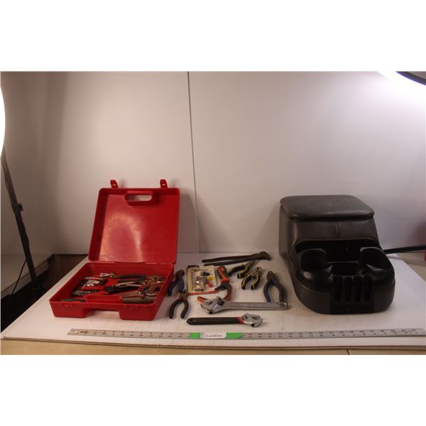Clutter Catcher Center Console 9" Tall x 18" Long x 11" Wide & Tools- Pliers, Wrenches, Misc. with C