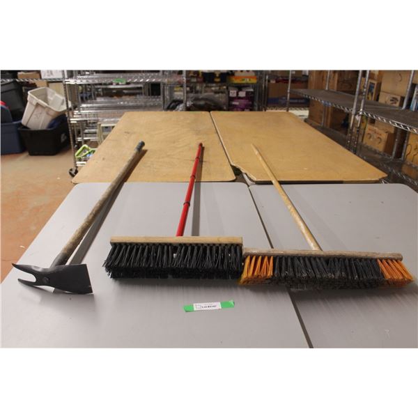 *(2) Push Brooms, Garden Hoe, Approx. 55" Tall