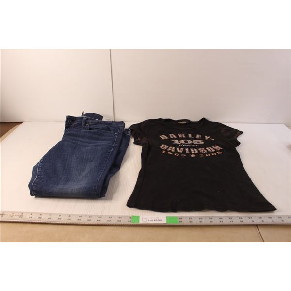 Slight Curve Jeans 14/32 & Harley Davidson Women's T-shirt, Some Staining- S