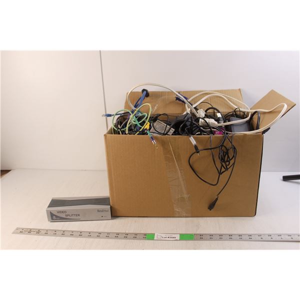 Lot of Cords- Video Splitter, USB, Extension Cord, Misc. As Is
