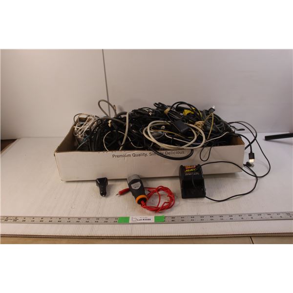 Lot of Cords- Car Charger, Tonor Condenser Mic, 12.8V Battery Charger, Misc. As Is