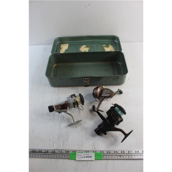 (3) Fishing Lace Reels and Tin Box
