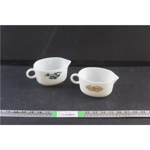 (2) Pyrex Milk Glass Gravy Boats