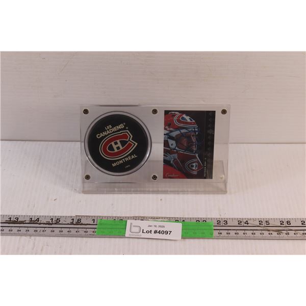Montreal Canadiens Patrick Roy Hockey Trading Card and Puck - Authenticity Not Guaranteed