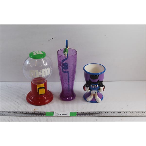 M&Ms Candy Dispenser, Beer Stein , Cup and Straw