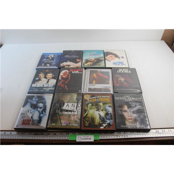 (12) DVD & Blue Ray Movies - Atomic Blonde, Swept Away and Body Double