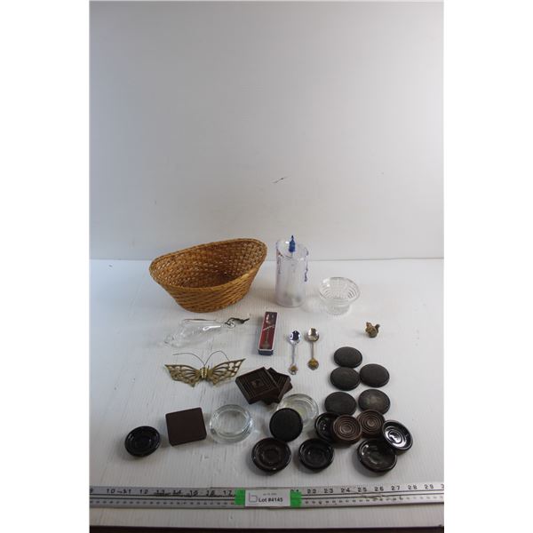 Red Rose Tea Ornament, Wicker Basket, Furniture Coasters, Souvenir Spoons and Misc.