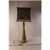 Image 1 : Vintage Gold Colored Lamp with Lace Shade- Working, 34" Tall