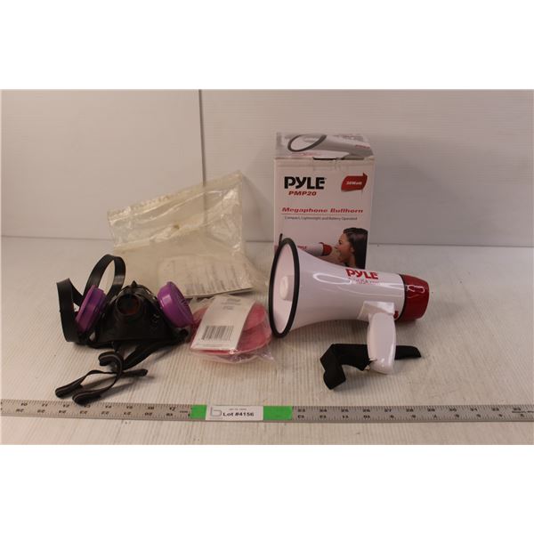 North Half Mask Respirator with (2) Filters & Pyle Megaphone, Needs Batteries
