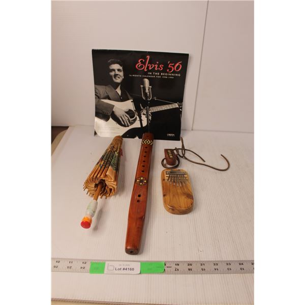 Kalimba, Elvis 1998 Calendar, Wood Flute, Decorative Umbrella