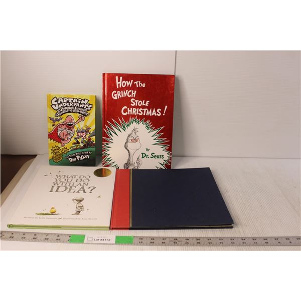 (4) Kids Books- The Night Before Christmas, How the Grinch Stole Christmas, Captain Underpants #10, 