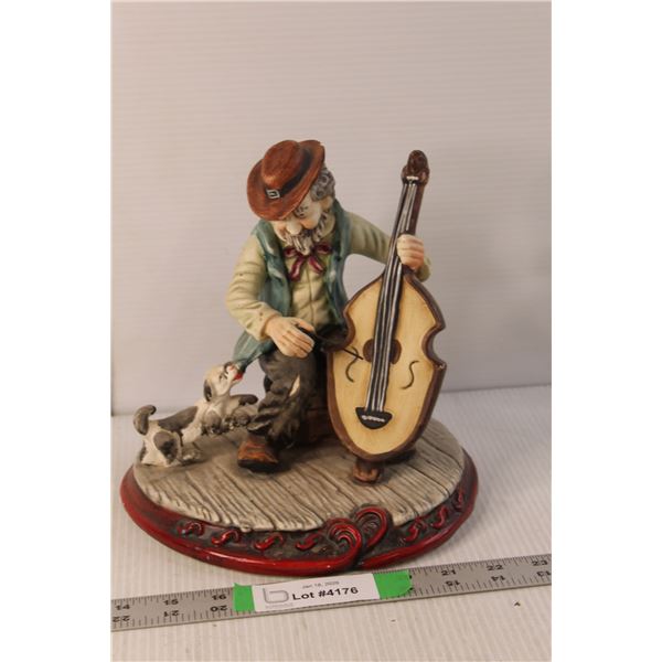 Old Man with Upright Bass & Dog Ceramic Figurine 9" Tall x 9" Wide