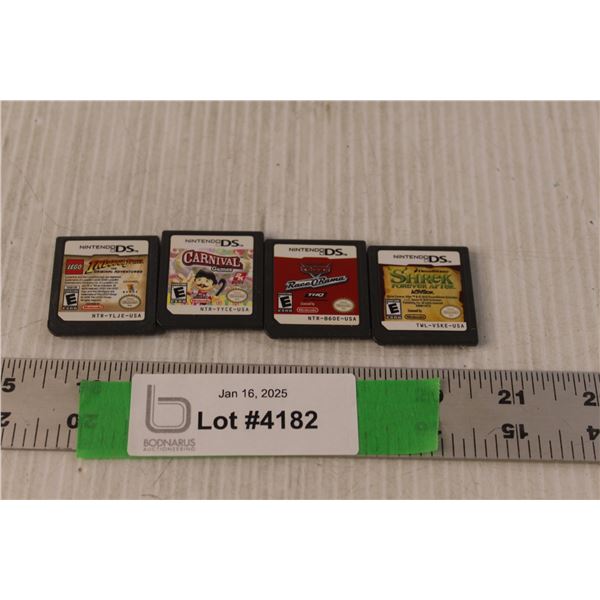 (4) Nintendo DS Games- Shrek Forever After, Cars Race-O-Rama, Carnival Games, Indiana Jones