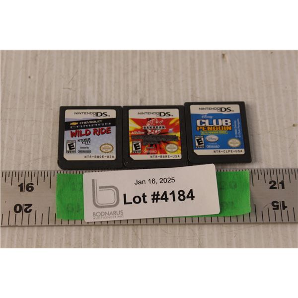 (3) Nintendo DS Games- Club Penguin, Bakugan, Chev Camaro Wild Ride