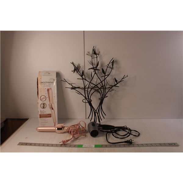 Metal Tea Candle Holder, Conair Blow Dryer- Working, Smoothwrap Hair Styler- As Is