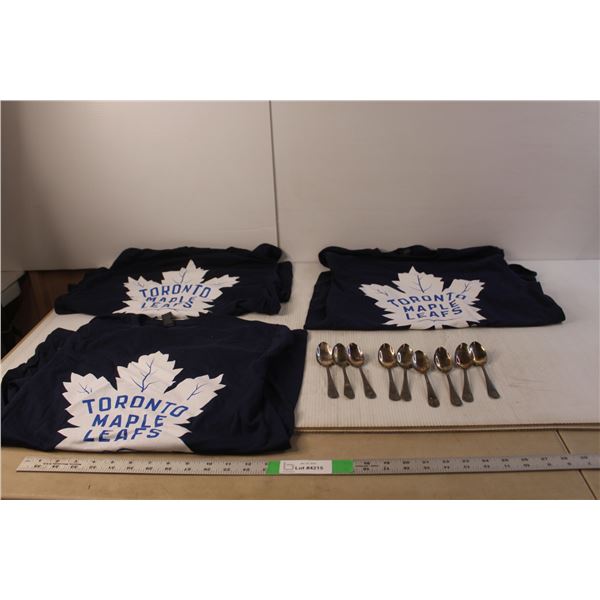 (3) Molson Toronto Maple Leafs Adult T-shirts-M & (9) Vintage Teaspoons