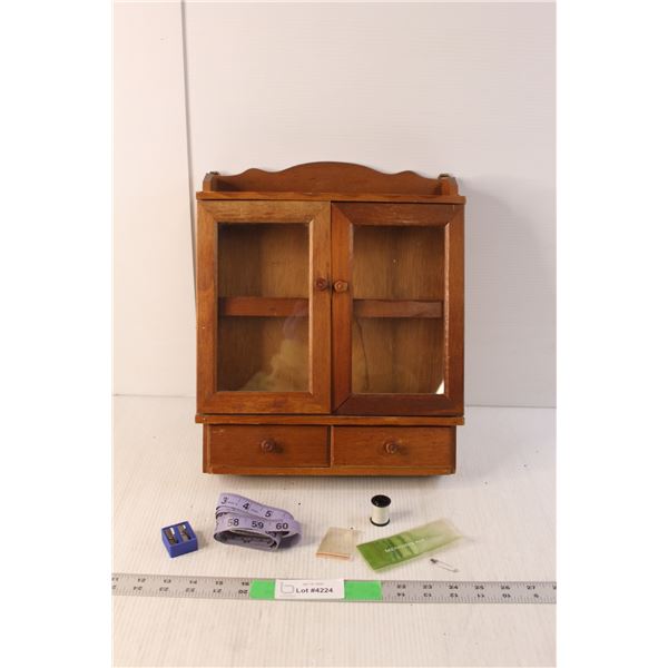 Small Wooden Wall Storage Unit with Sewing Supplies 14" Tall x 11.5" Wide
