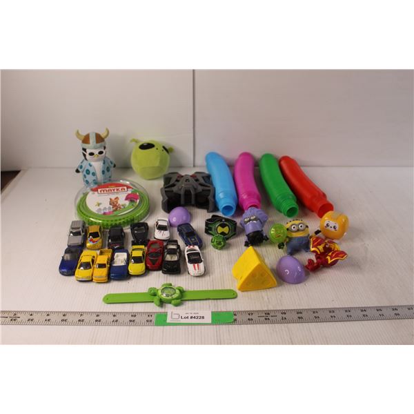 Spy Gear Binoculars, Toy Block Tape, Snap Watch, Minions Figurines, Misc.